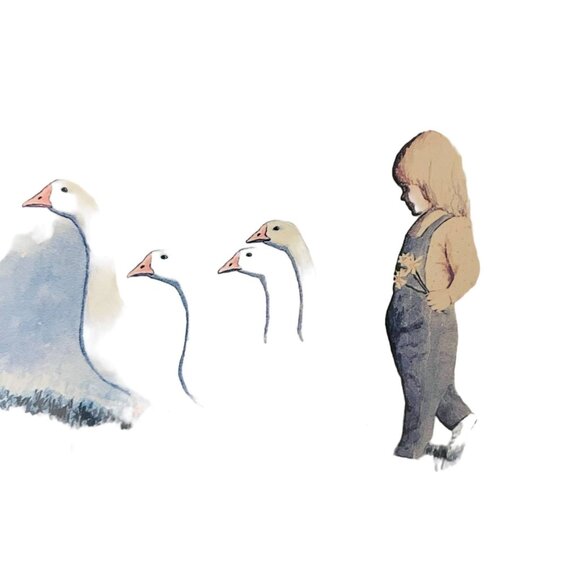 Vintage Wooden Frame Child Geese Print 10x8 Wall Art Decor Nursery Kids Room - Picture 2 of 4